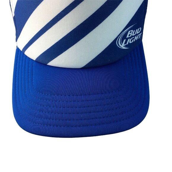 Trucker Hat Budweiser Bud Light Blue White Diagonal Logo Adjustable Snapback u - Picture 3 of 9